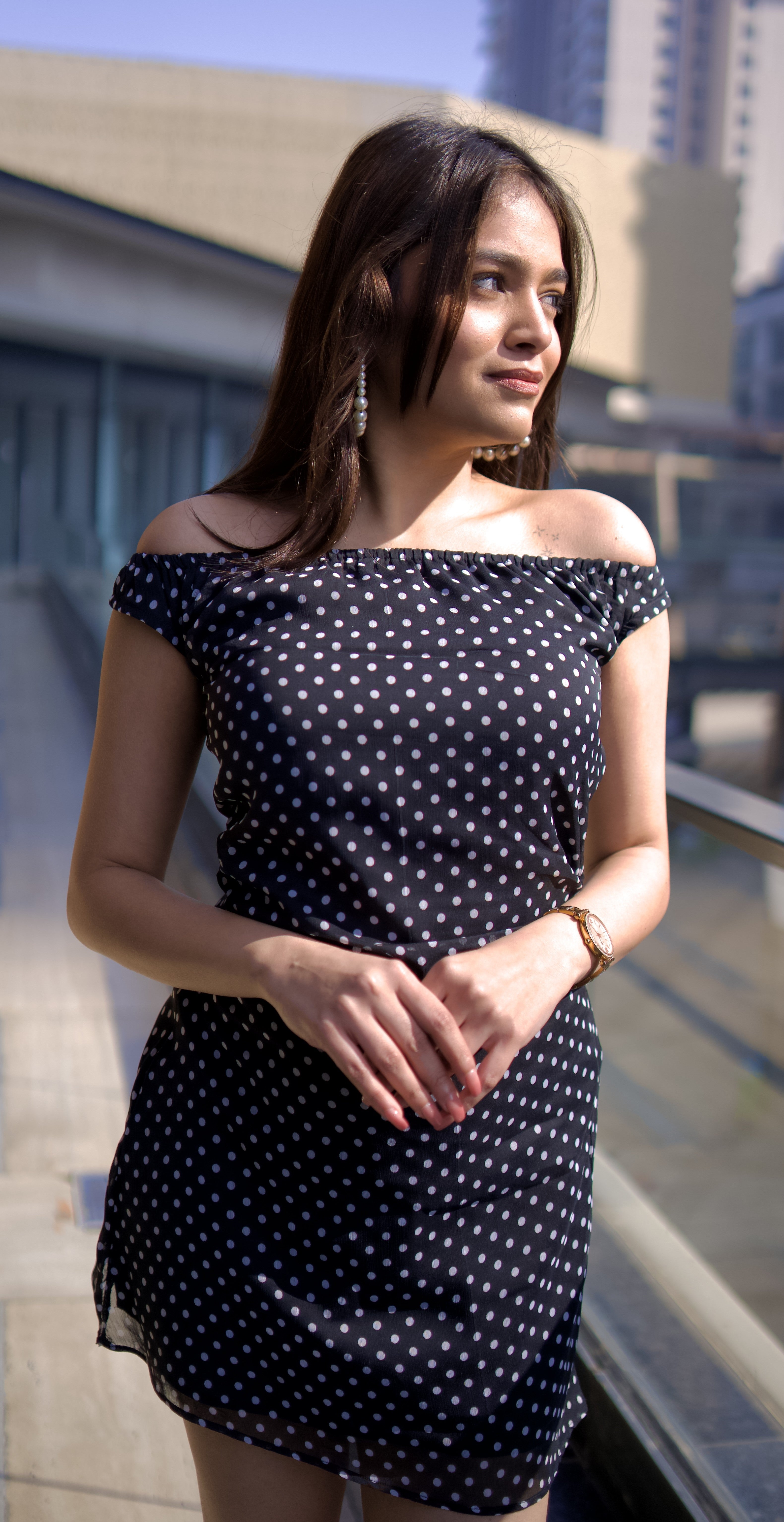 NINA Black & White Polka Dot Georgette Mini