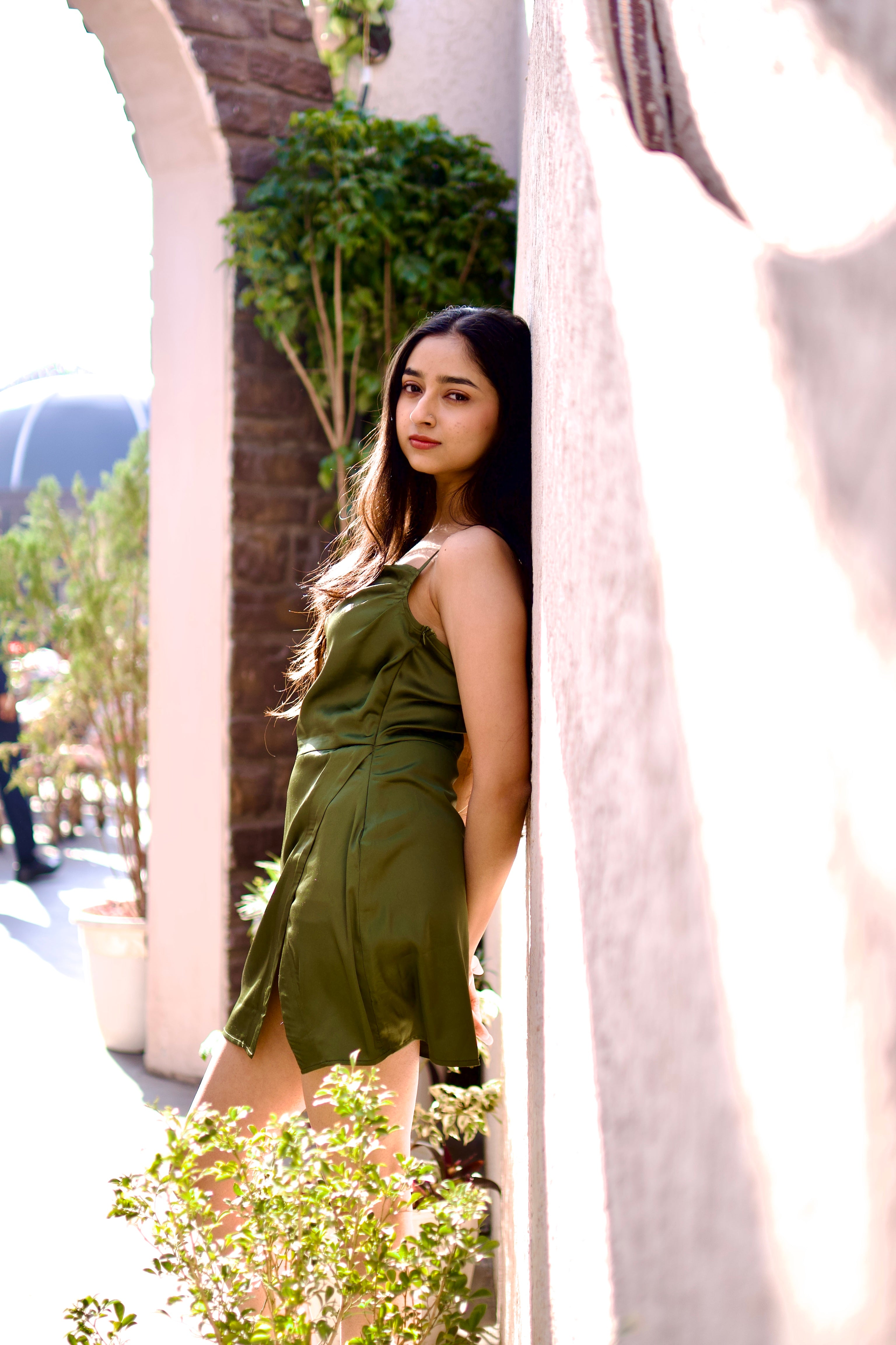 SAGE Green Satin Mini Dress