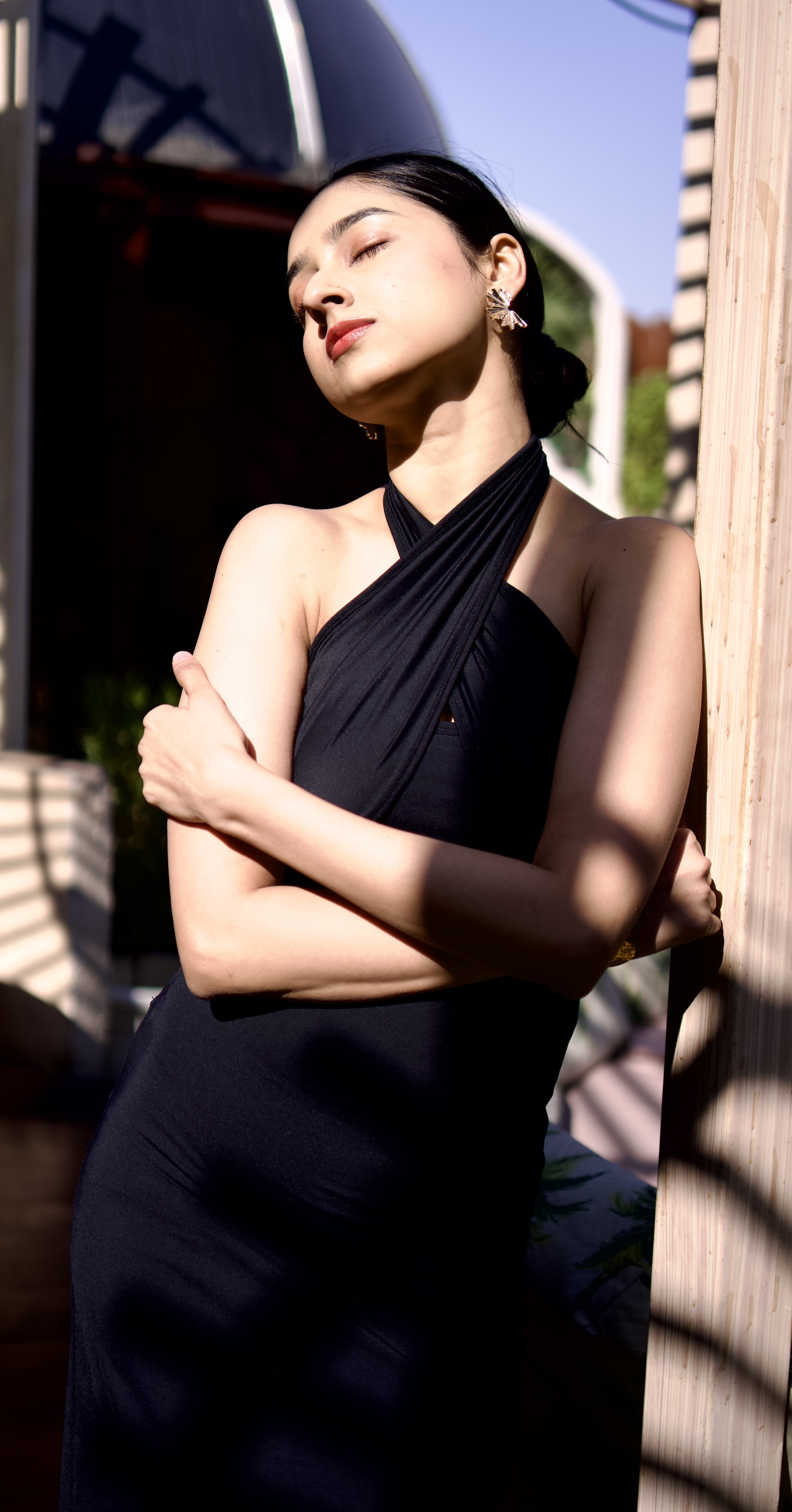SKYE Black Halter Neck Bodycon Midi Dress