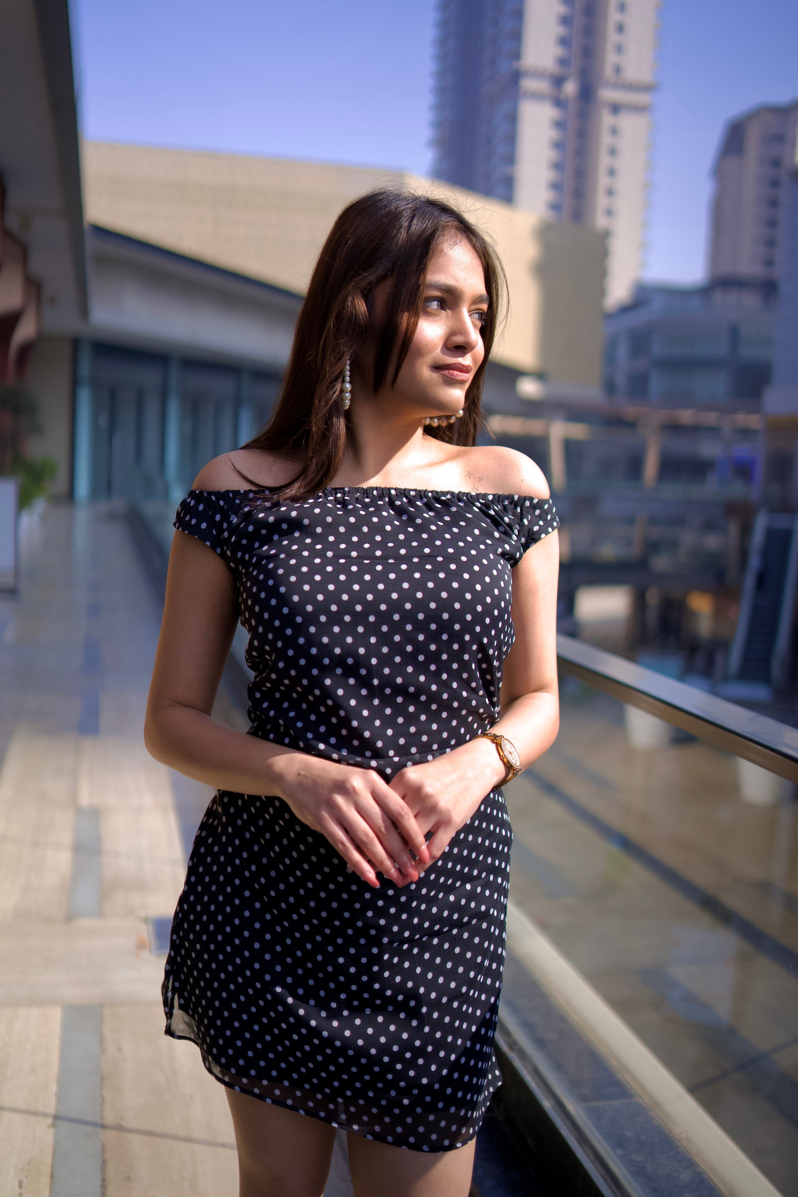 NINA Black & White Polka Dot Georgette Mini