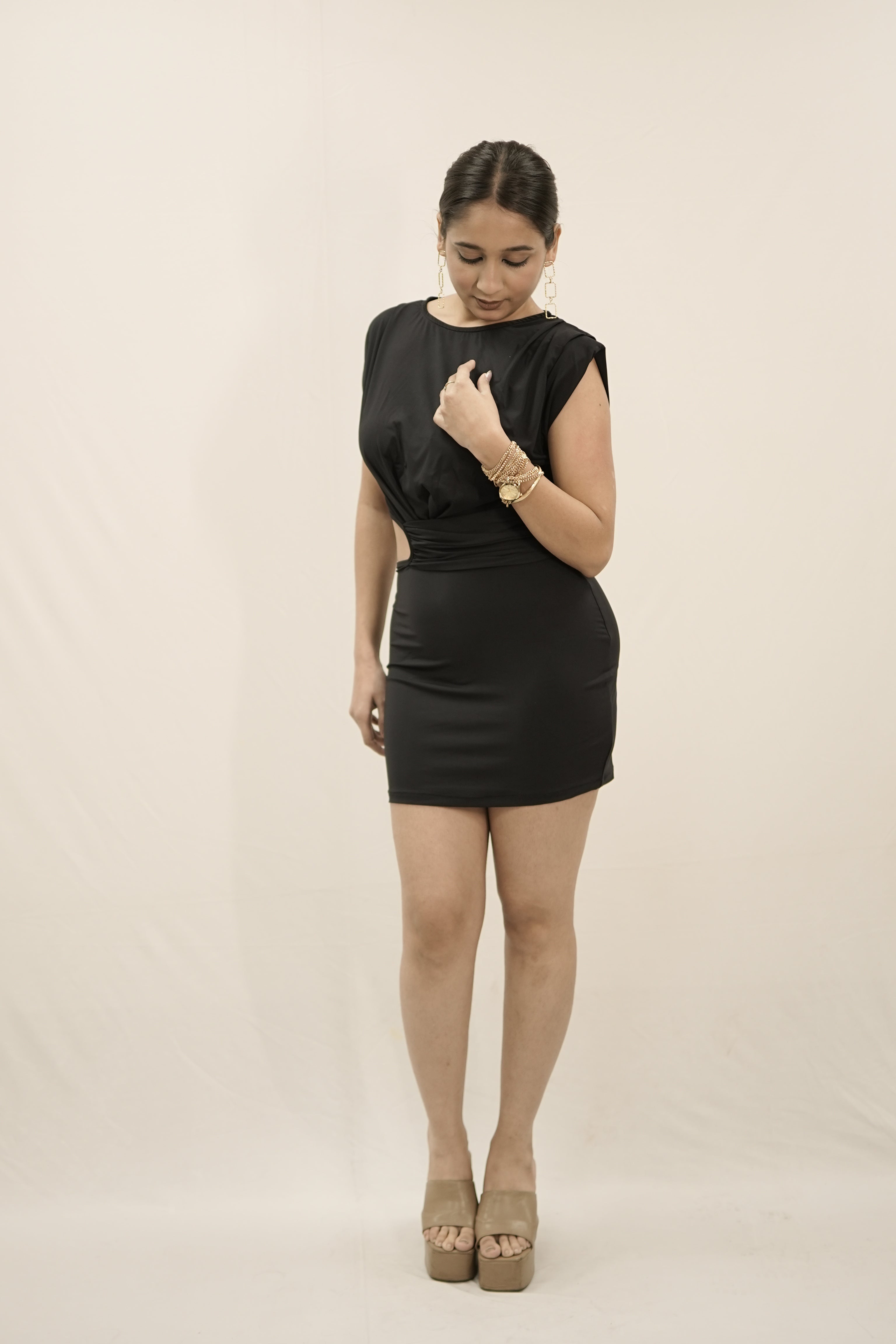 SKYE Black Side Cut-Out Bodycon Mini Dress