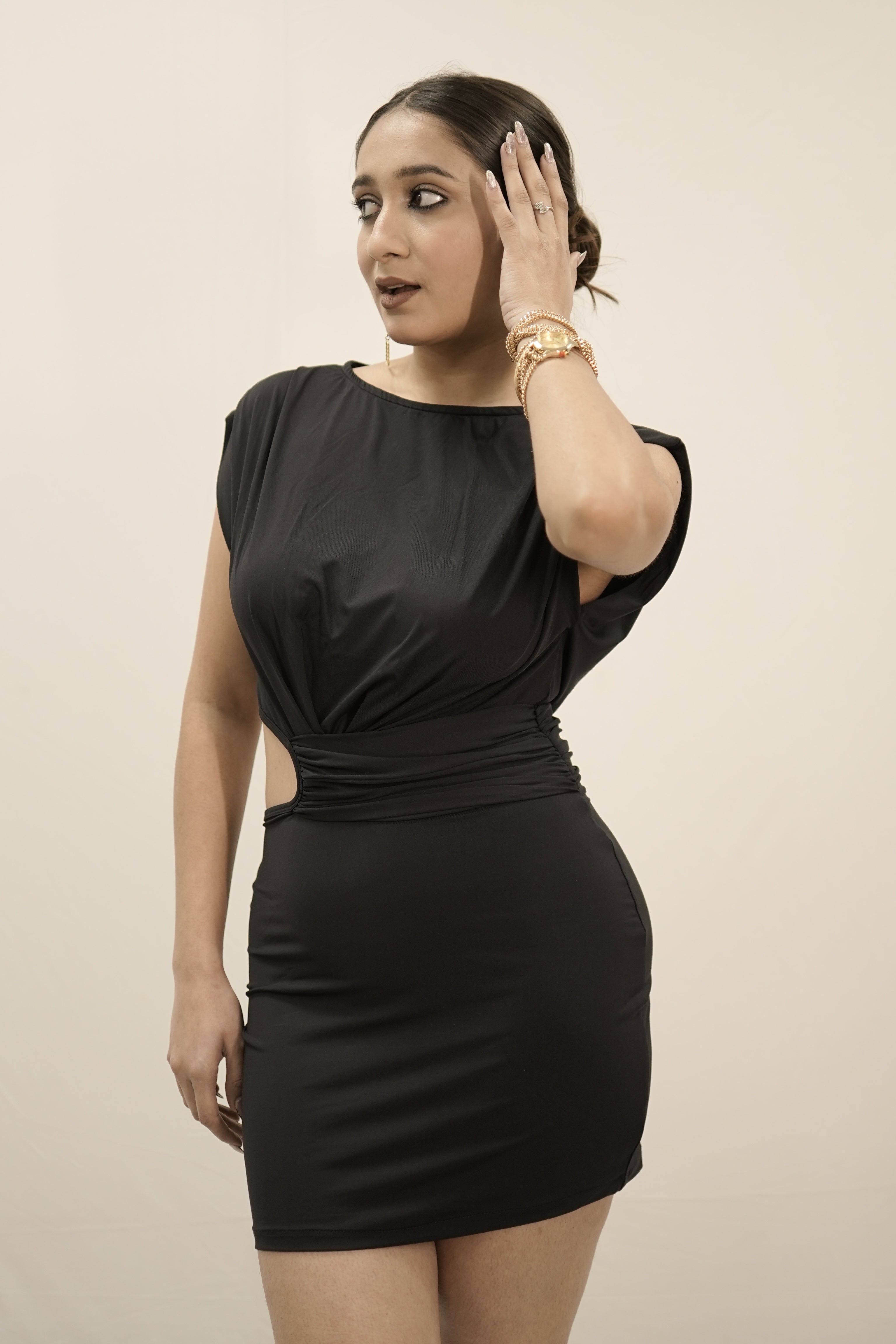 SKYE Black Side Cut-Out Bodycon Mini Dress