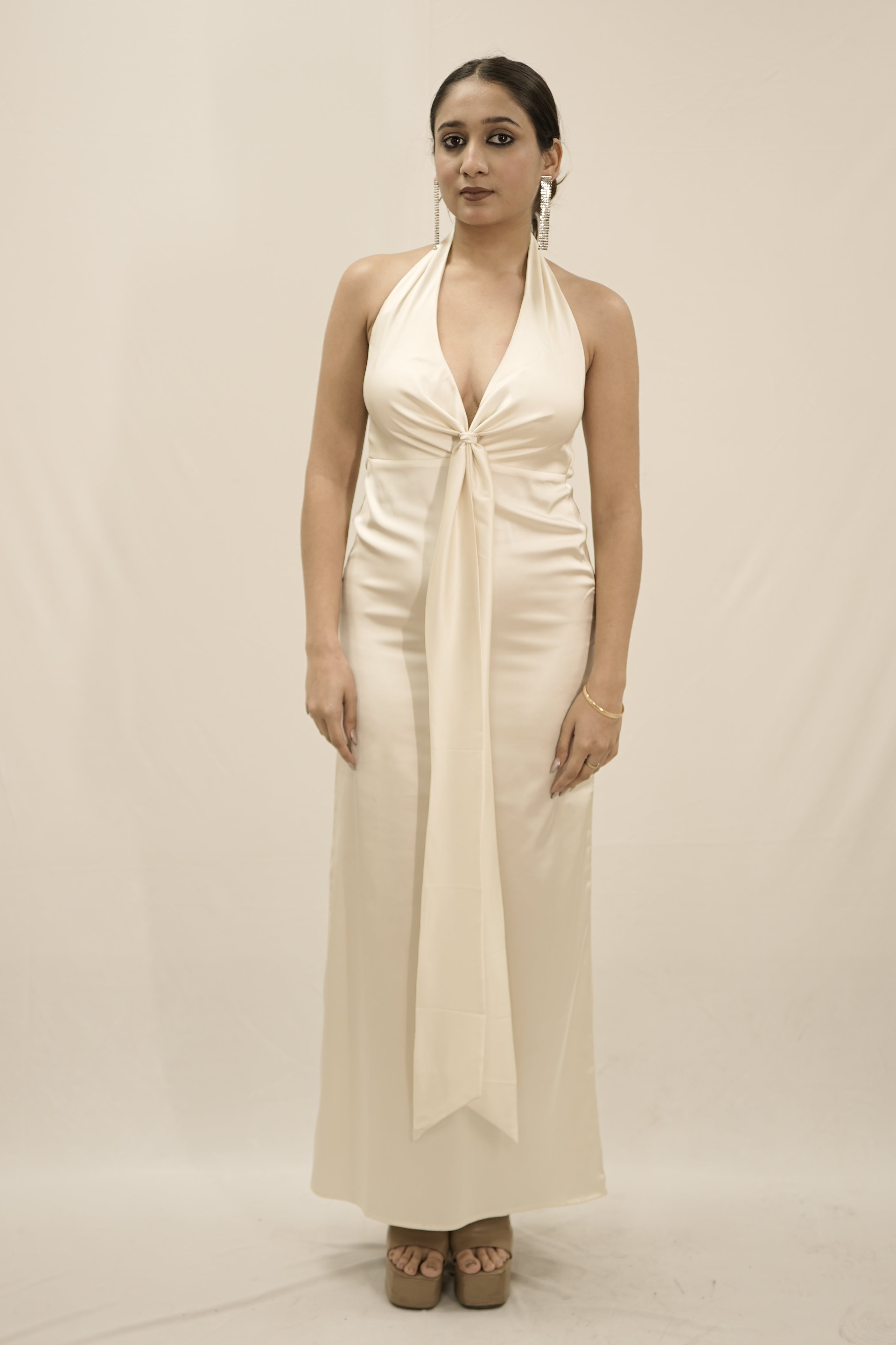 Valentine Ivory Satin Backless Maxi Dress