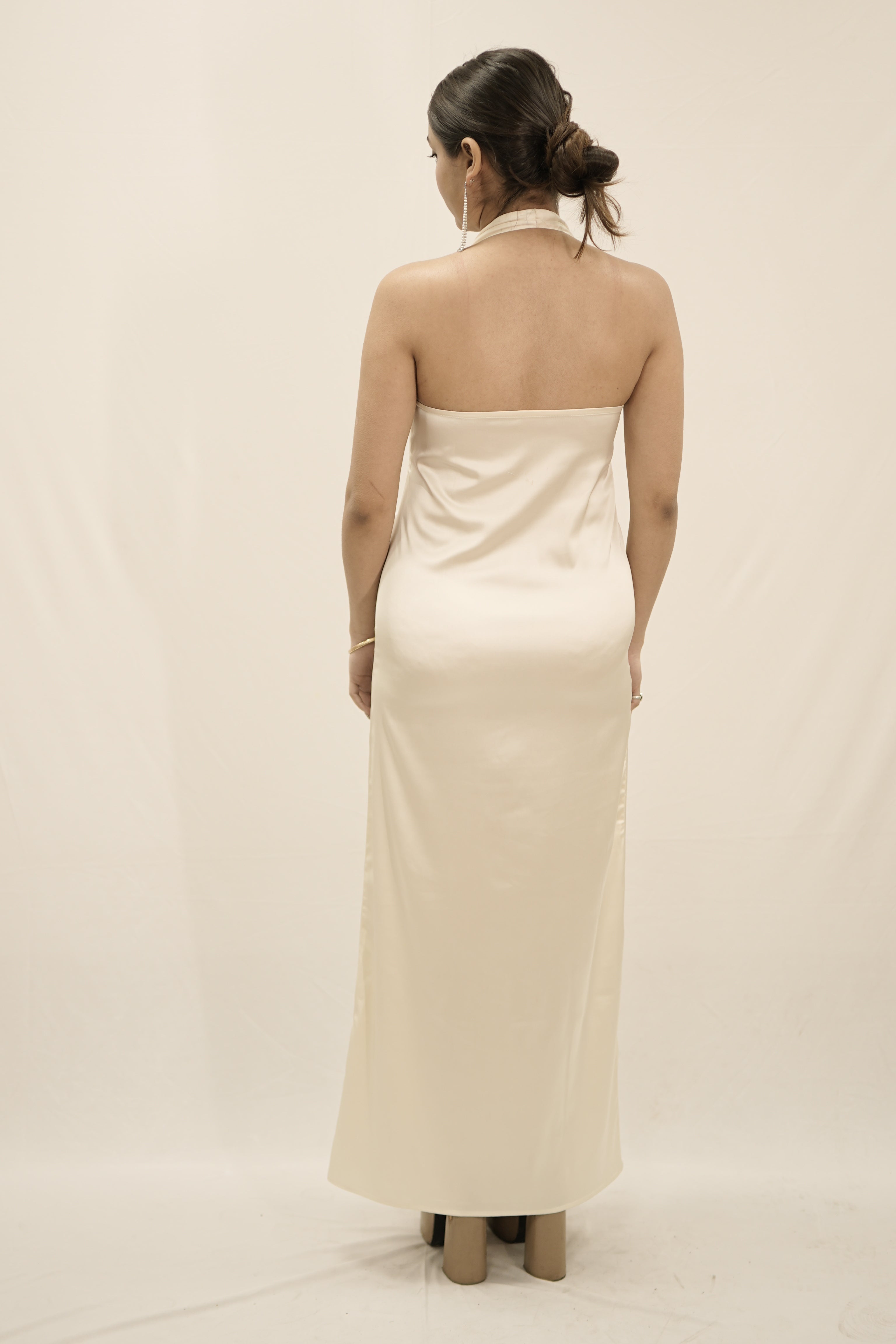 Valentine Ivory Satin Backless Maxi Dress