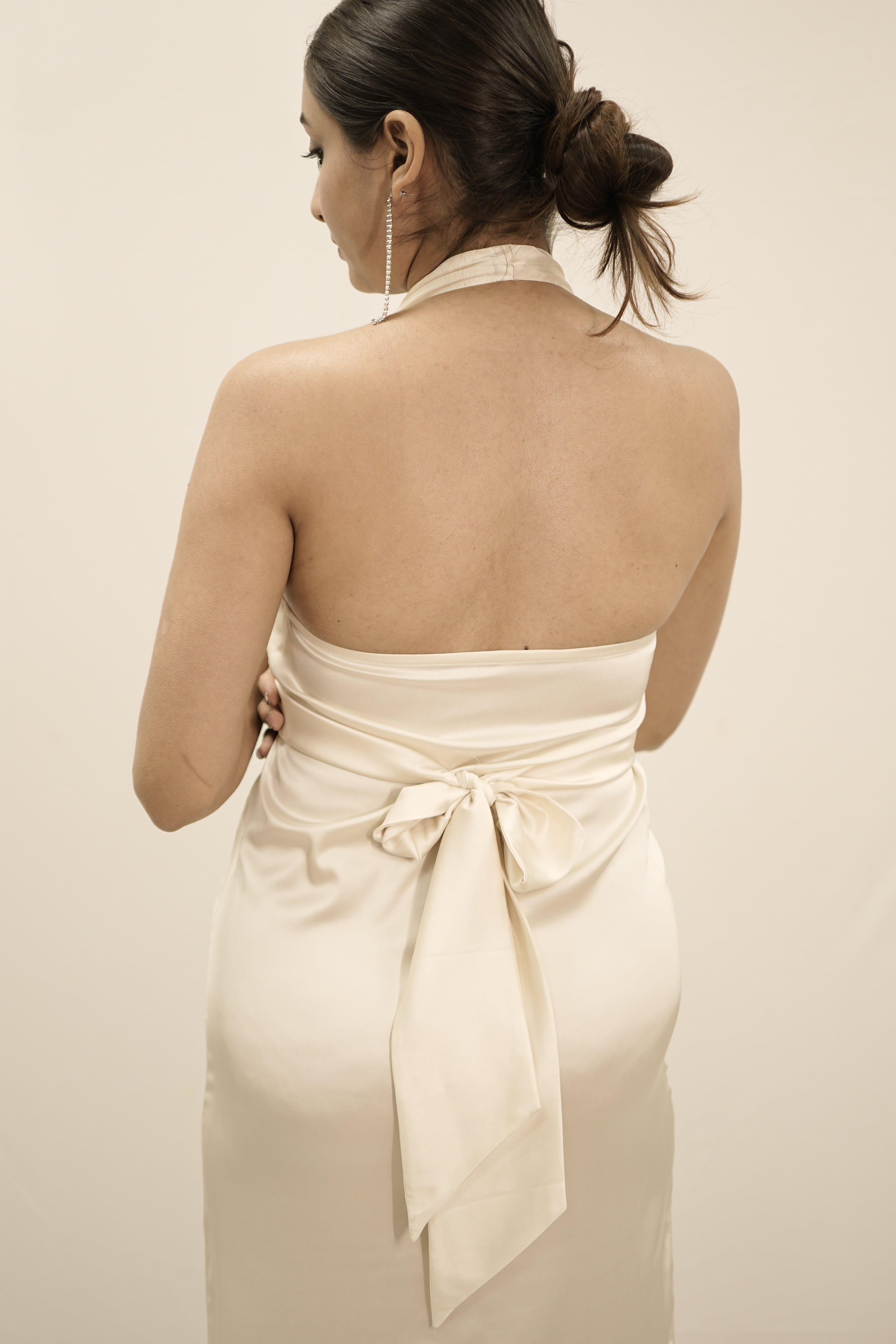 Valentine Ivory Satin Backless Maxi Dress