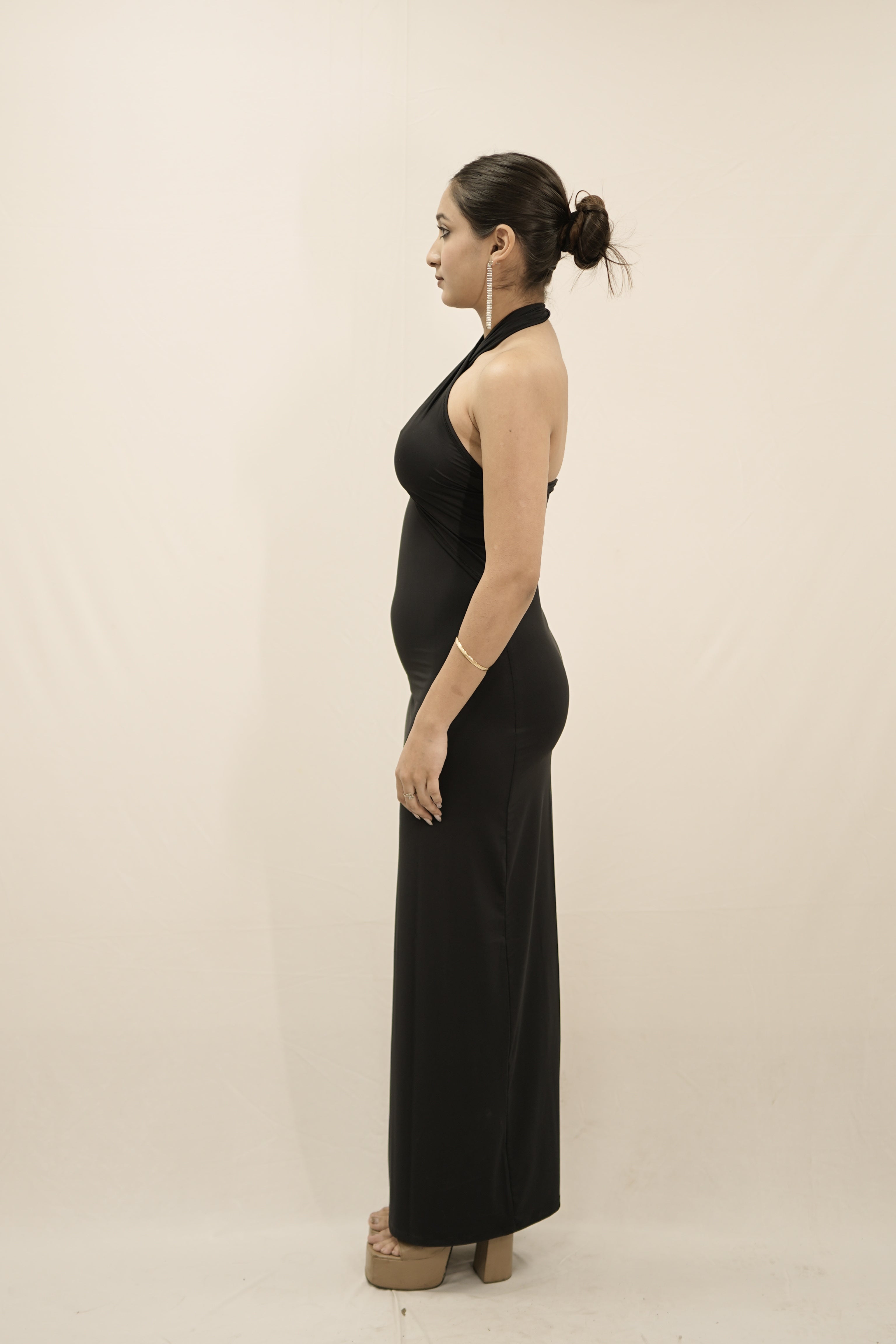 SKYE Black Halter Neck Bodycon Midi Dress