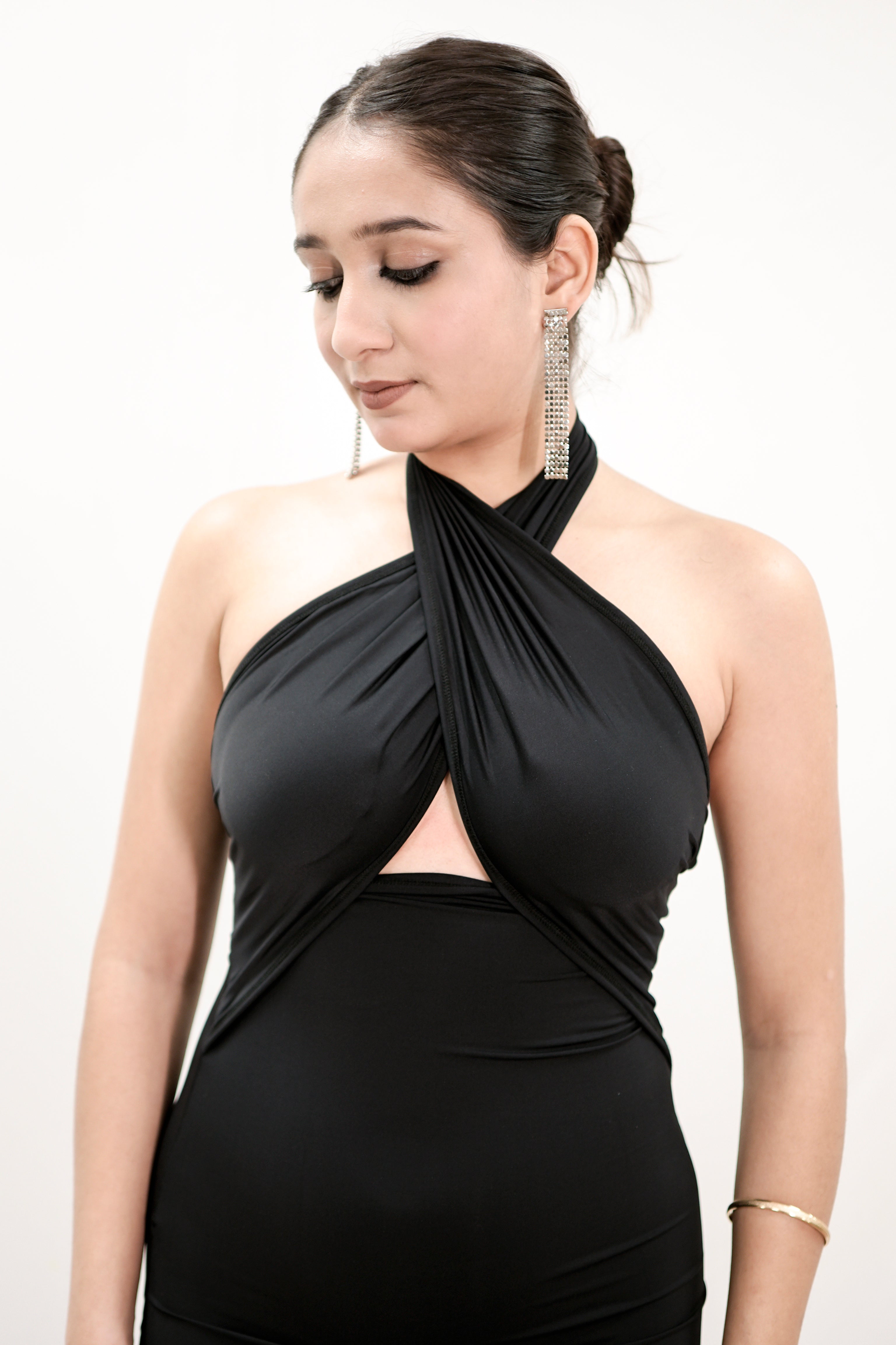 SKYE Black Halter Neck Bodycon Midi Dress