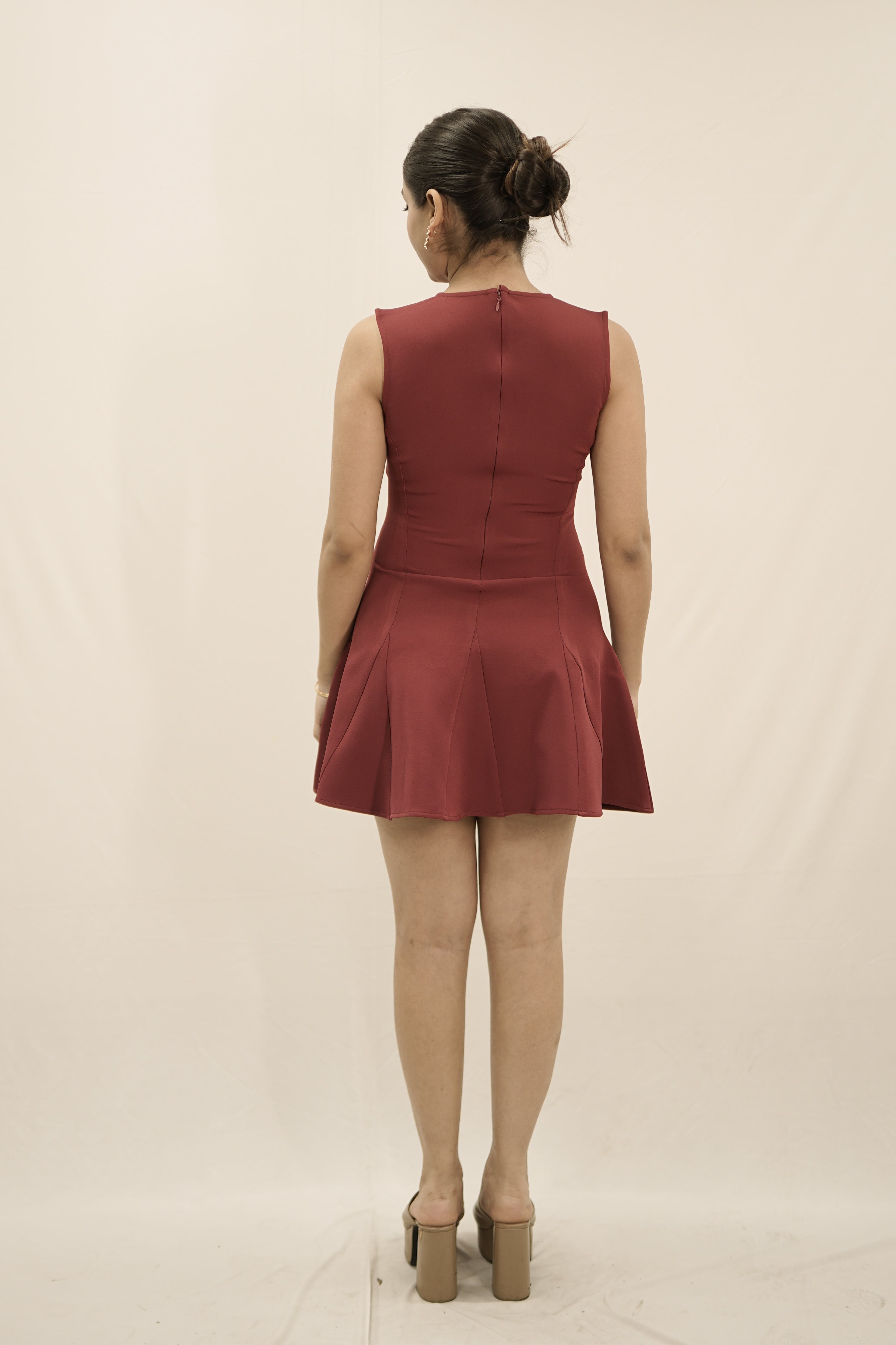 ROSIE Red Banana Crepe Skater Mini Dress