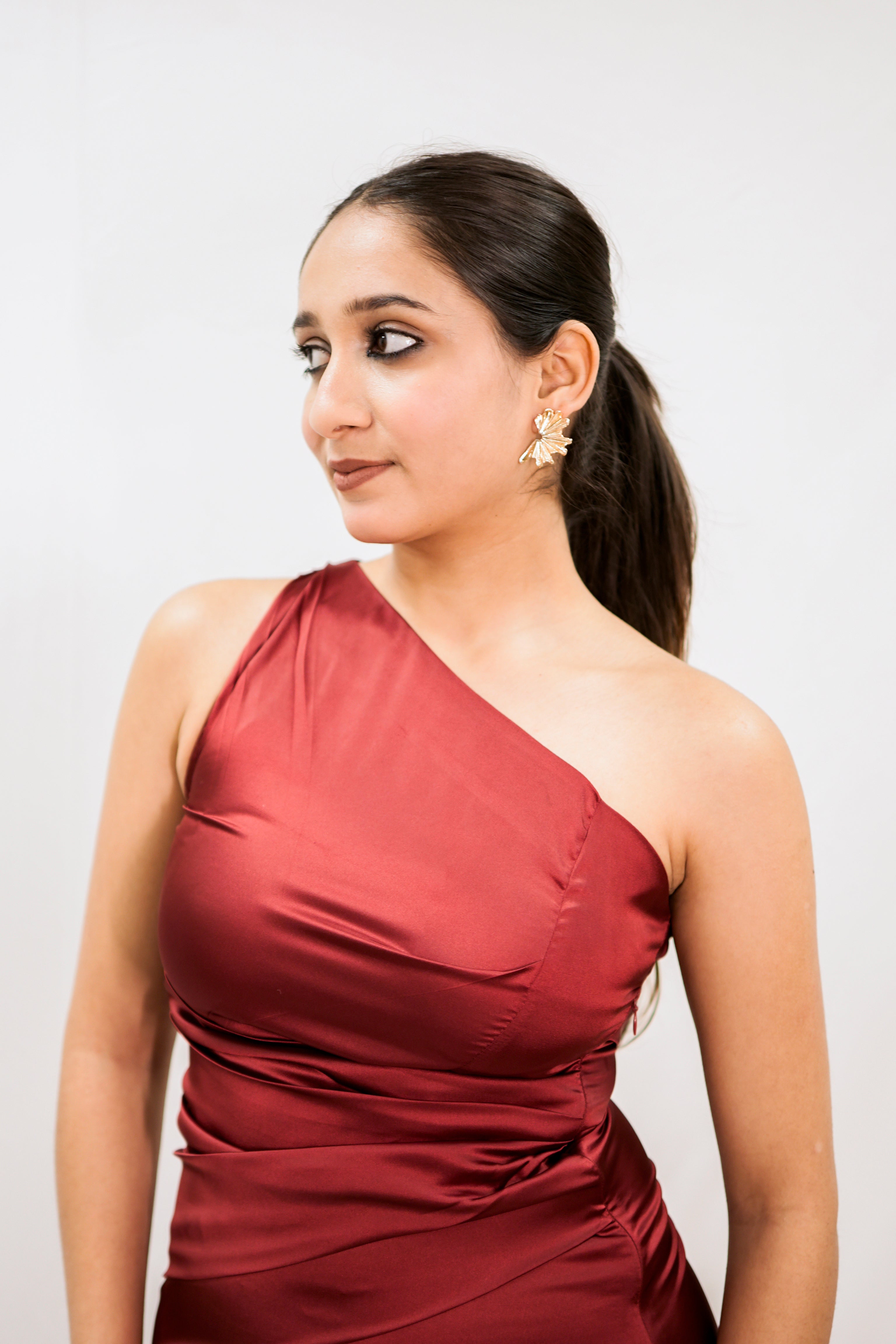 Scarlet Red Satin One-Shoulder Maxi Dress