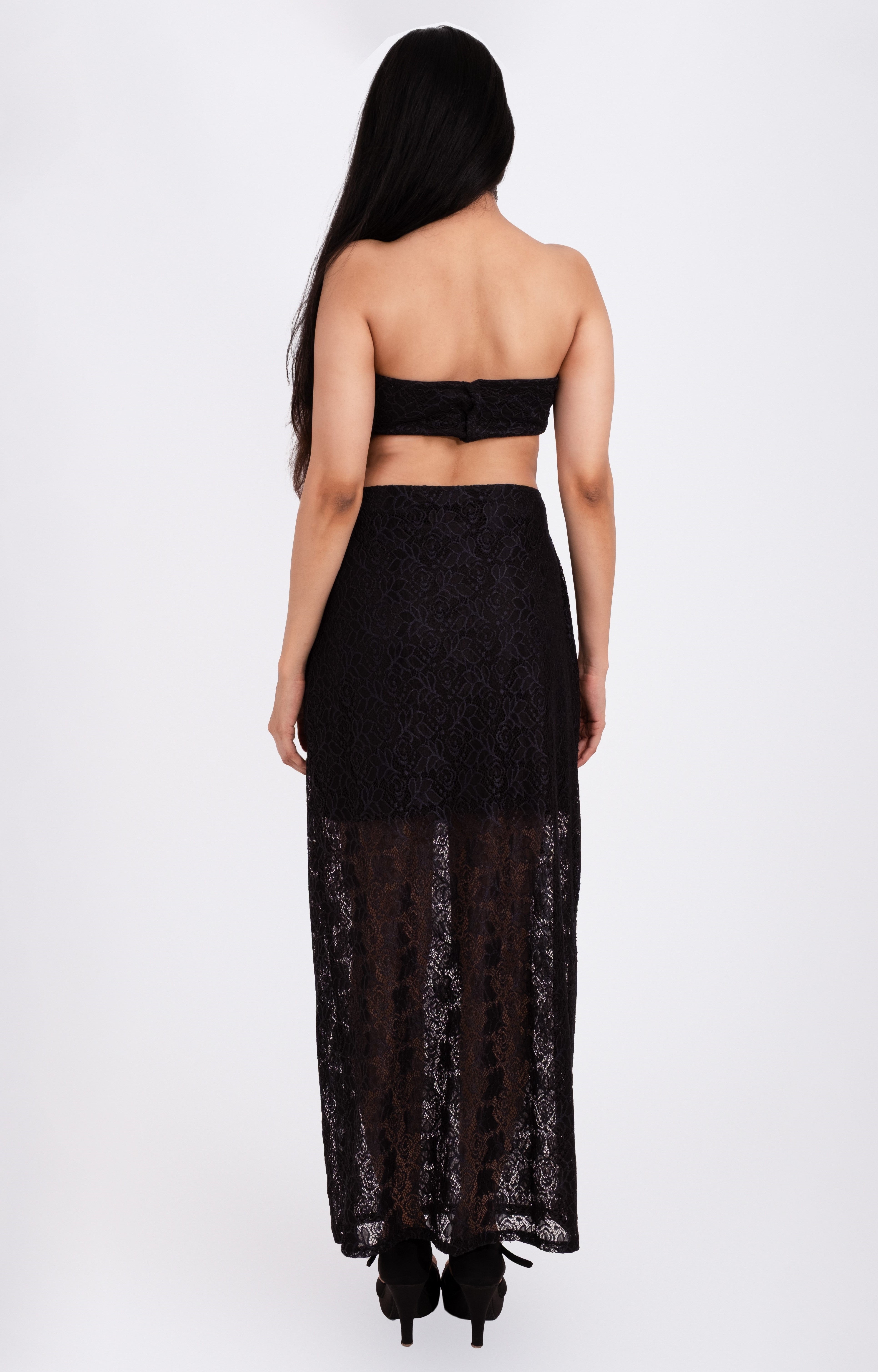 Rhea Dark Romance Lace Black Midi Dress
