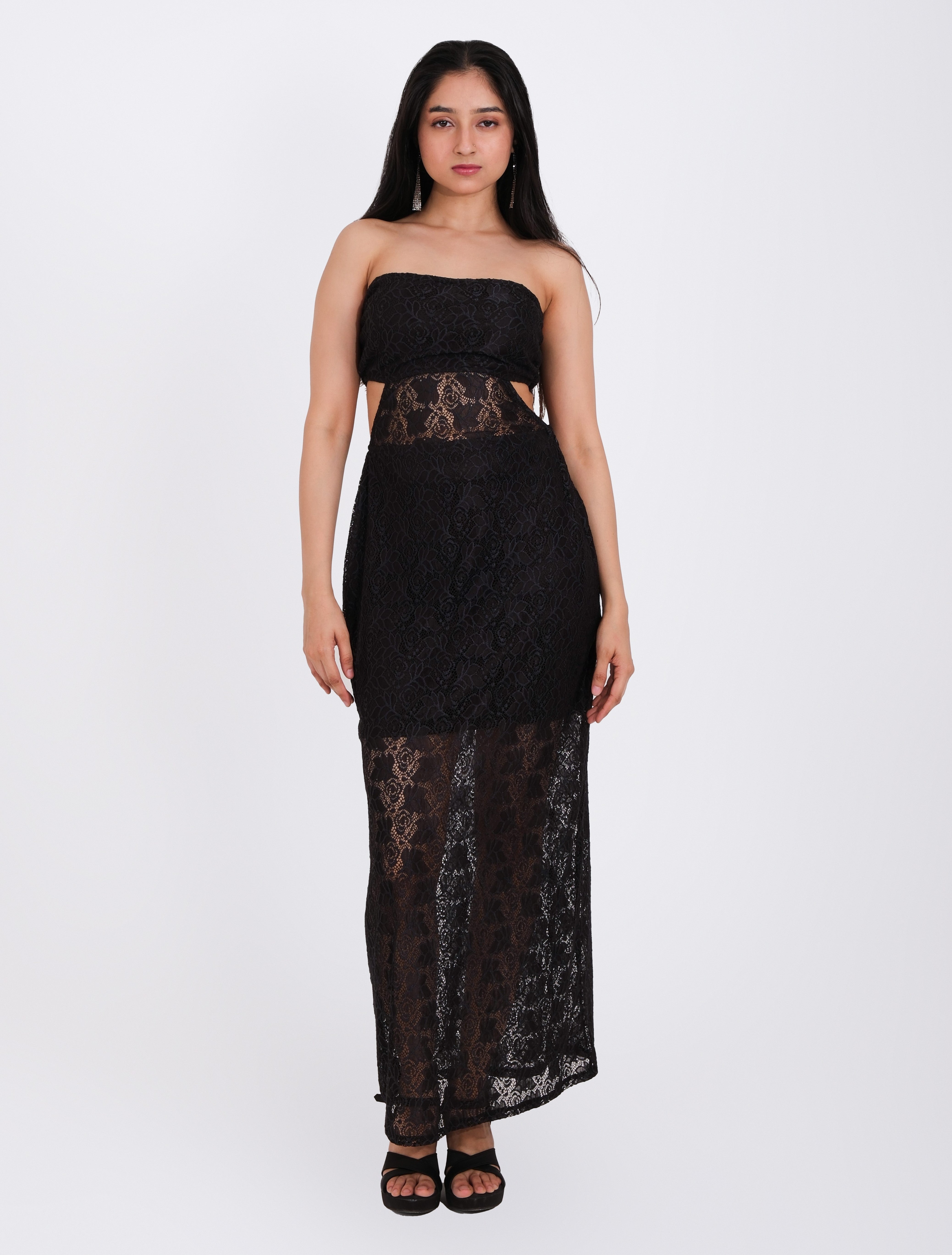 Rhea Dark Romance Lace Black Midi Dress