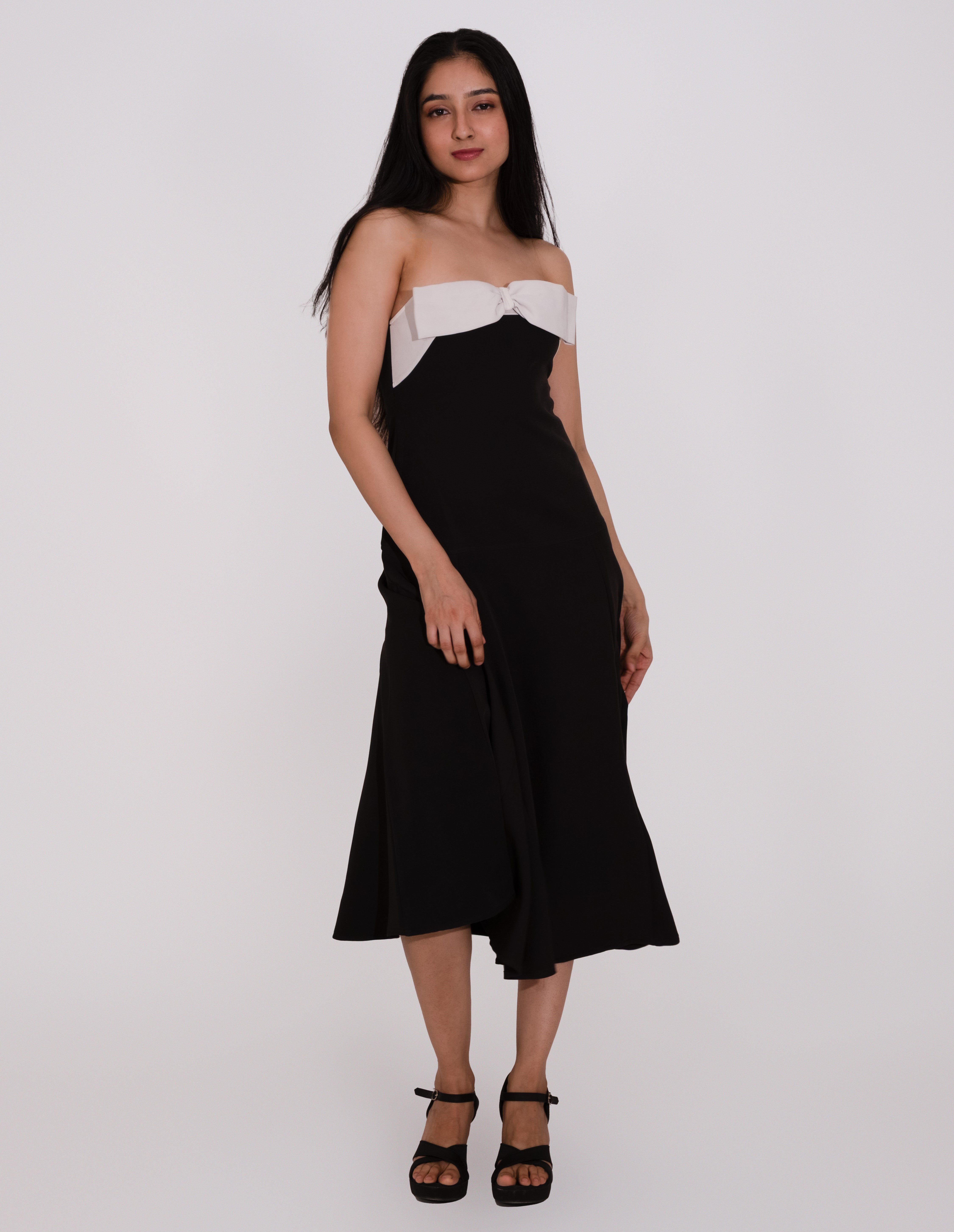 Sienna Black Banana Crepe Bow Midi Dress
