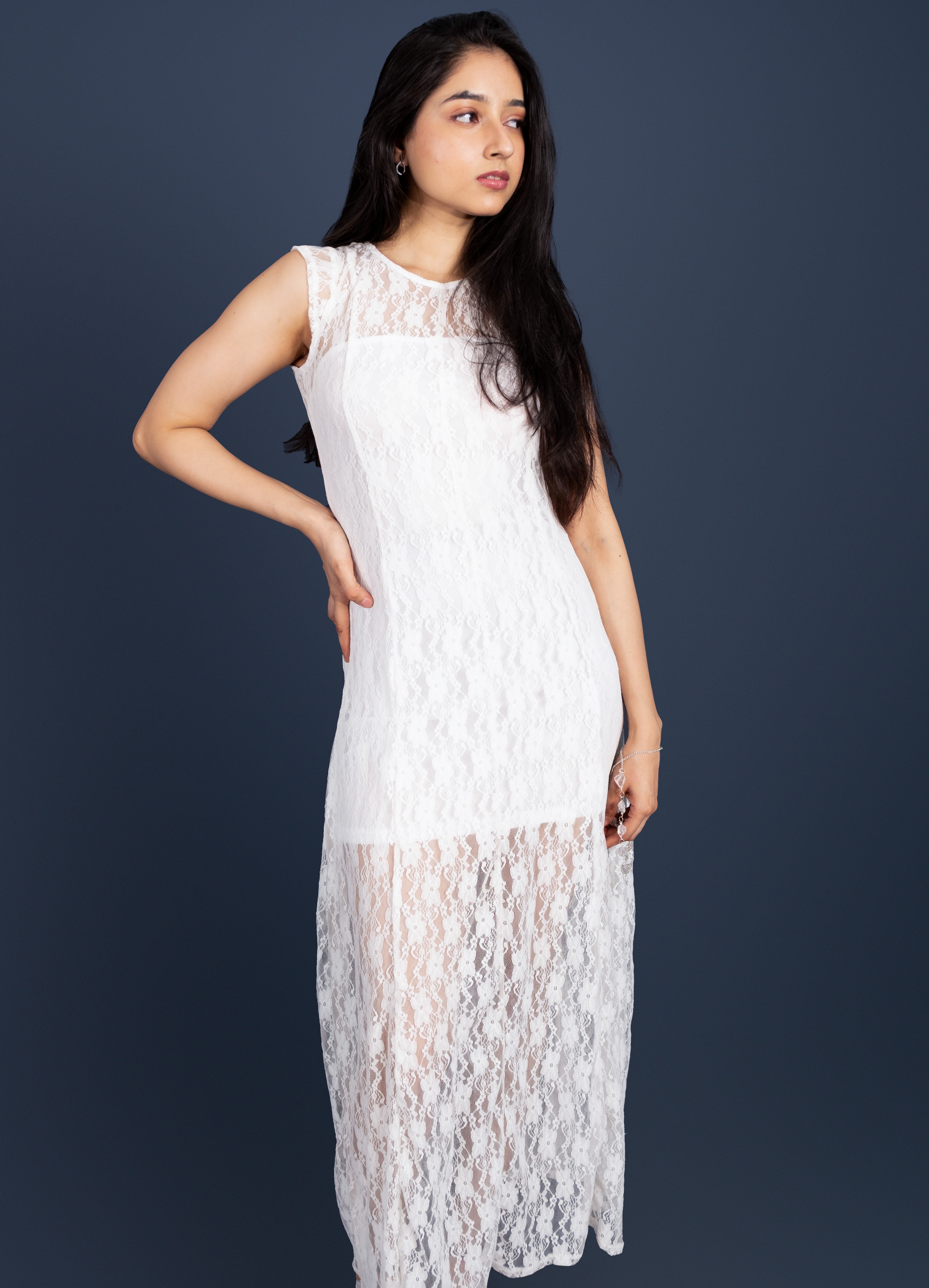 Elara White Lace Allure Midi Dress