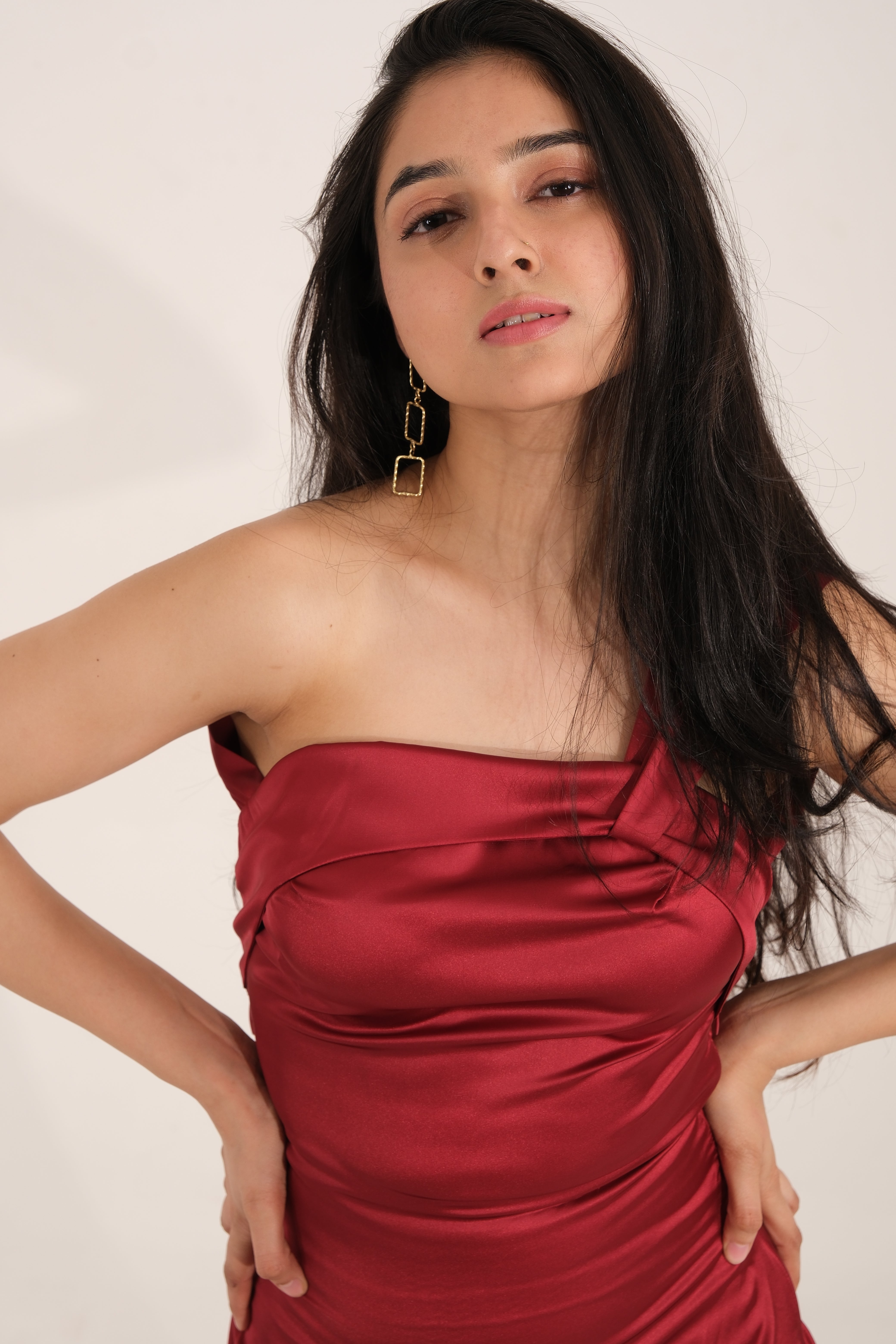 Valentine Red Satin Backless Maxi Dress