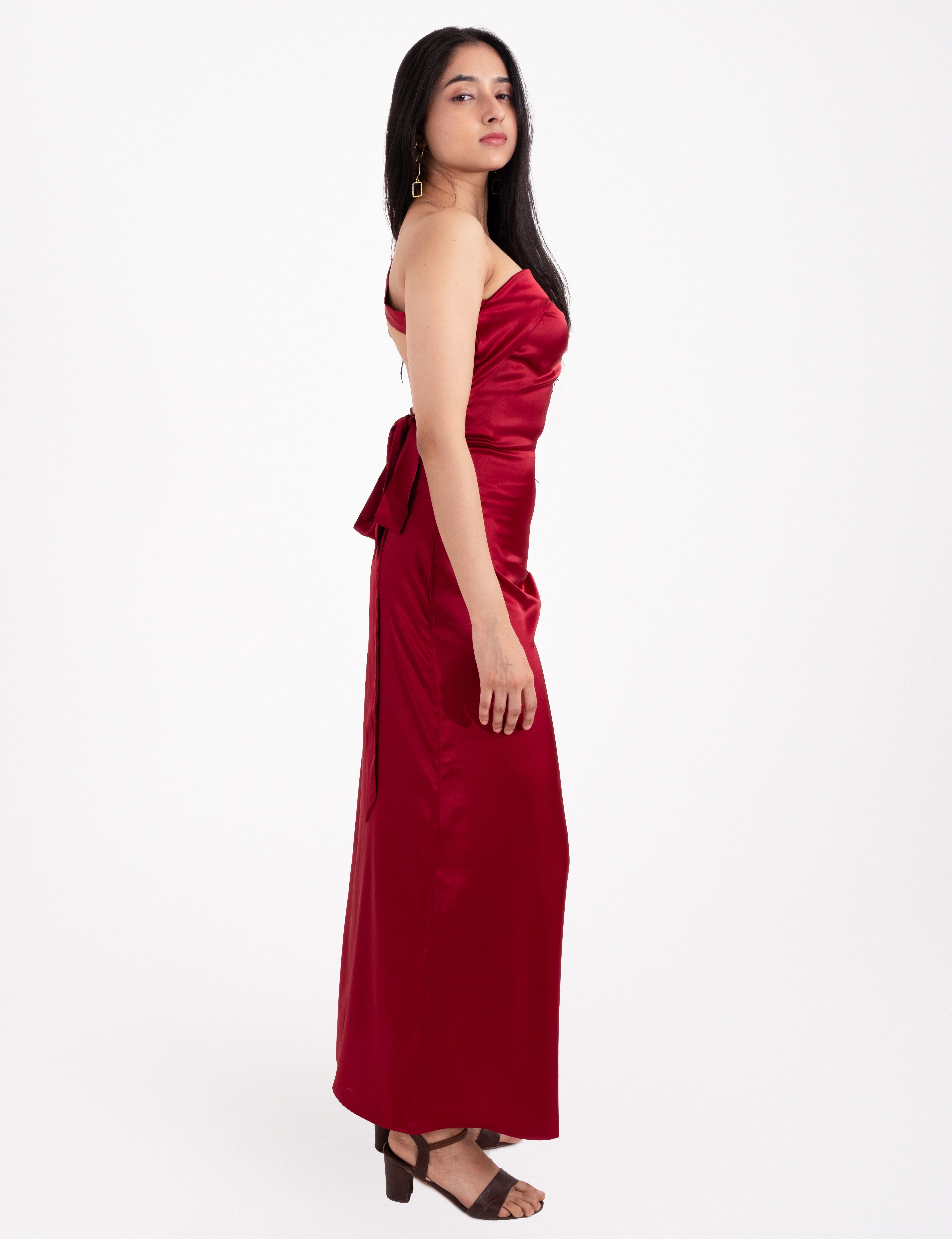 Valentine Red Satin Backless Maxi Dress