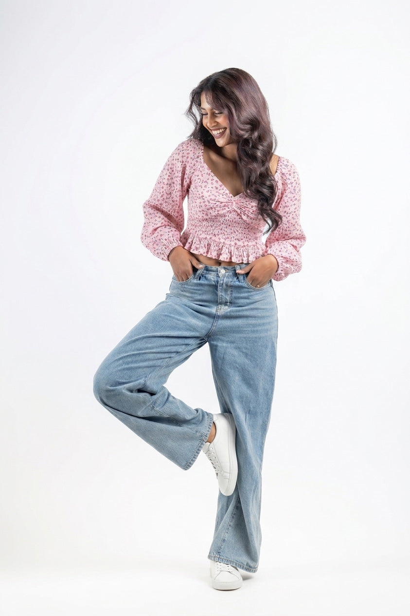 Rosie Sweetheart Neckline Pink Peplum Top