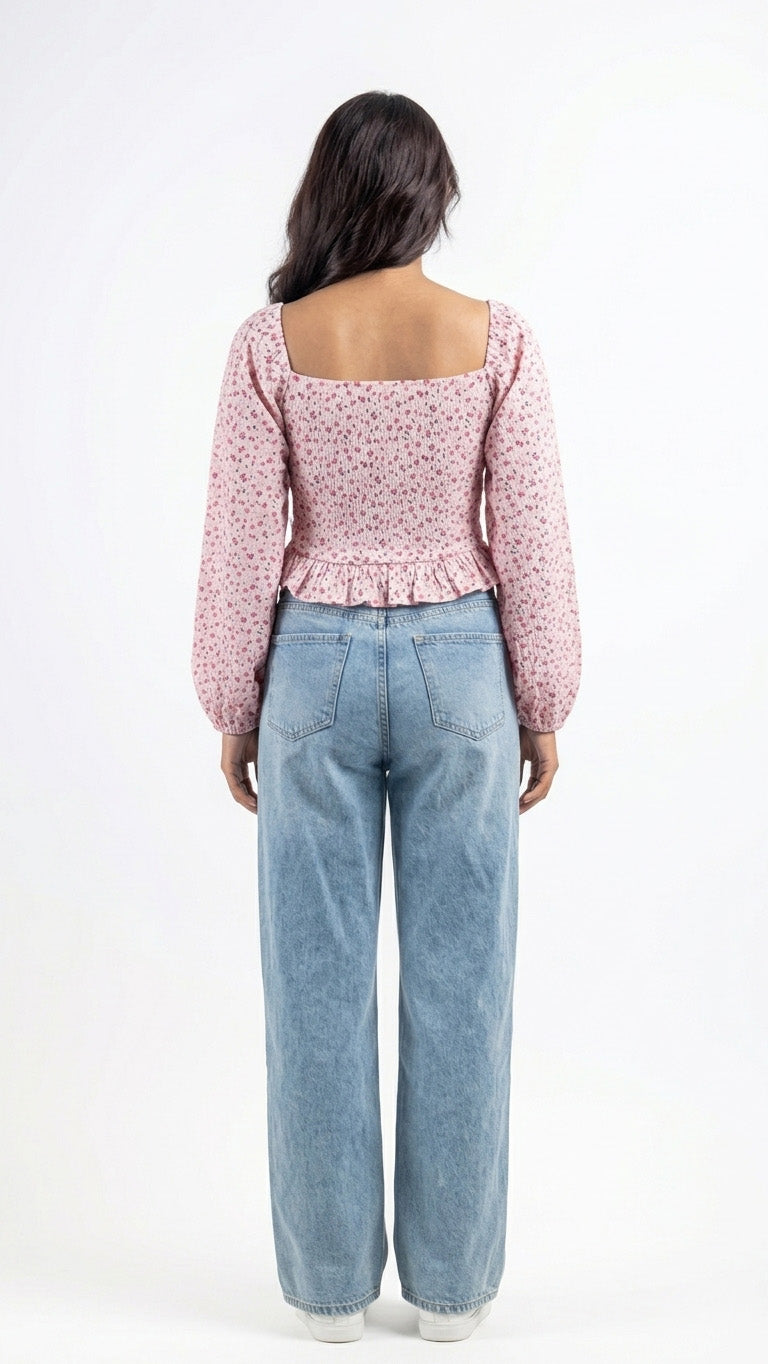 Rosie Sweetheart Neckline Pink Peplum Top
